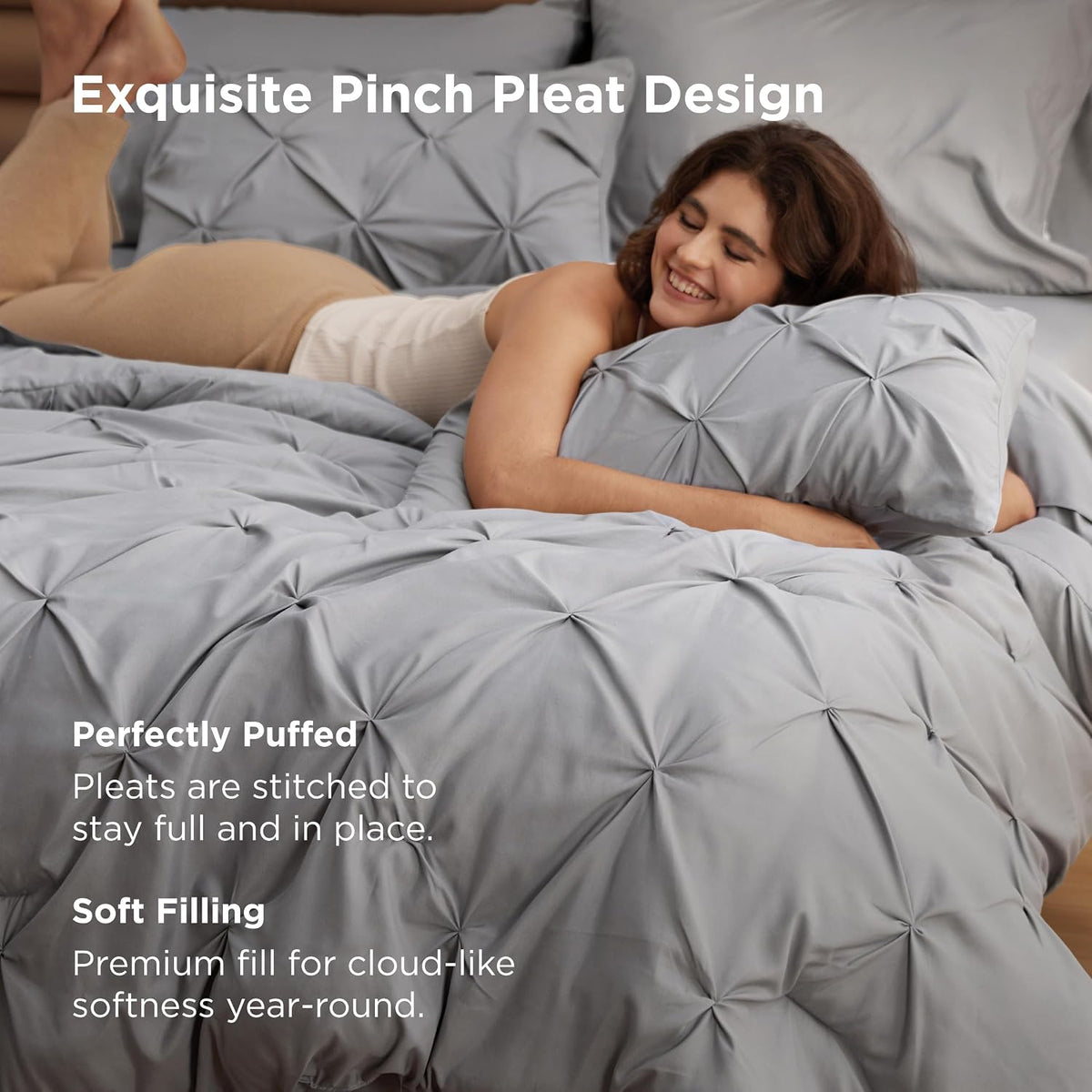 Bedsure 7-Piece King Size Comforter Set & Sheets, Grey King Bedding