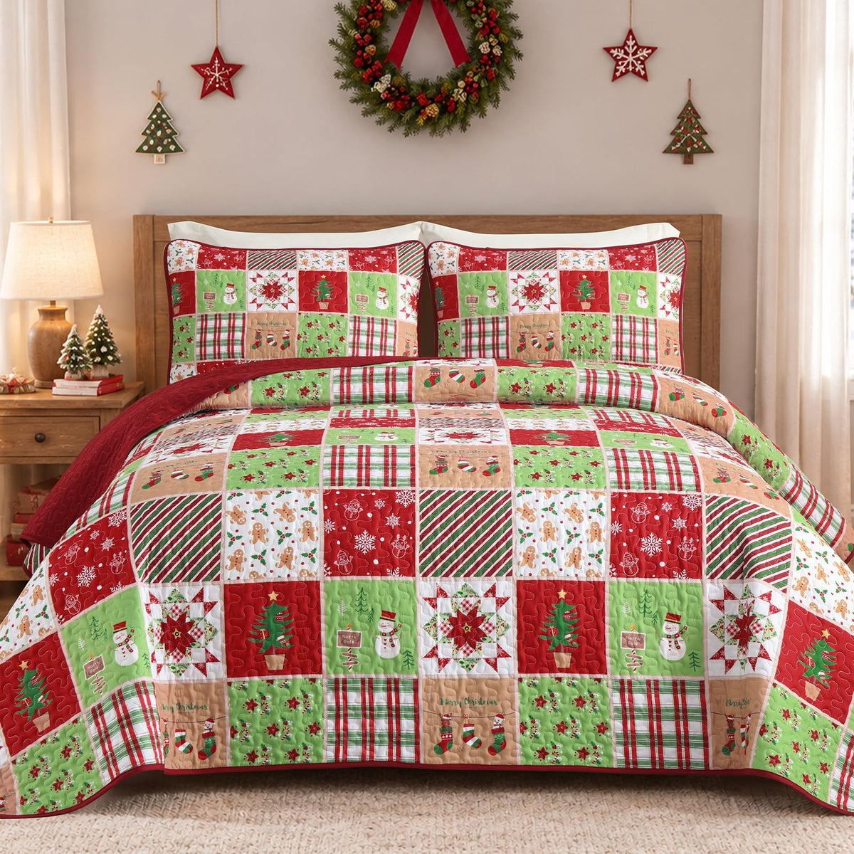 Mybedsoul Boho Quilts Queen Size, Patchwork Floral Bedding Set, Blue
