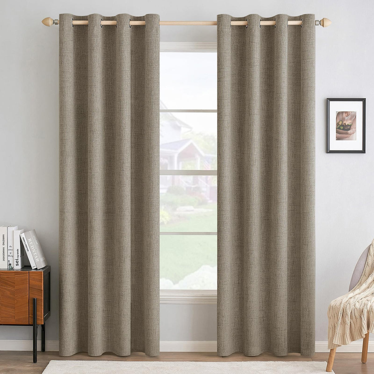 MIULEE 100% Blackout Linen Curtains for Bedroom 52x84 Inches Natural Beige