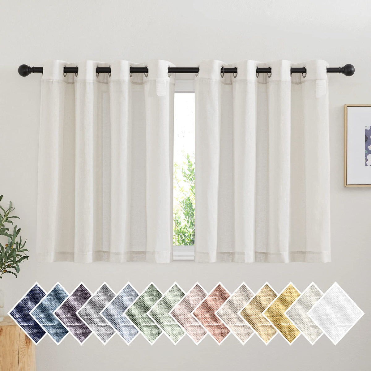 NICETOWN Semi Sheer Linen Ivory Curtains for Bedroom, W52xL84, 2 Panels