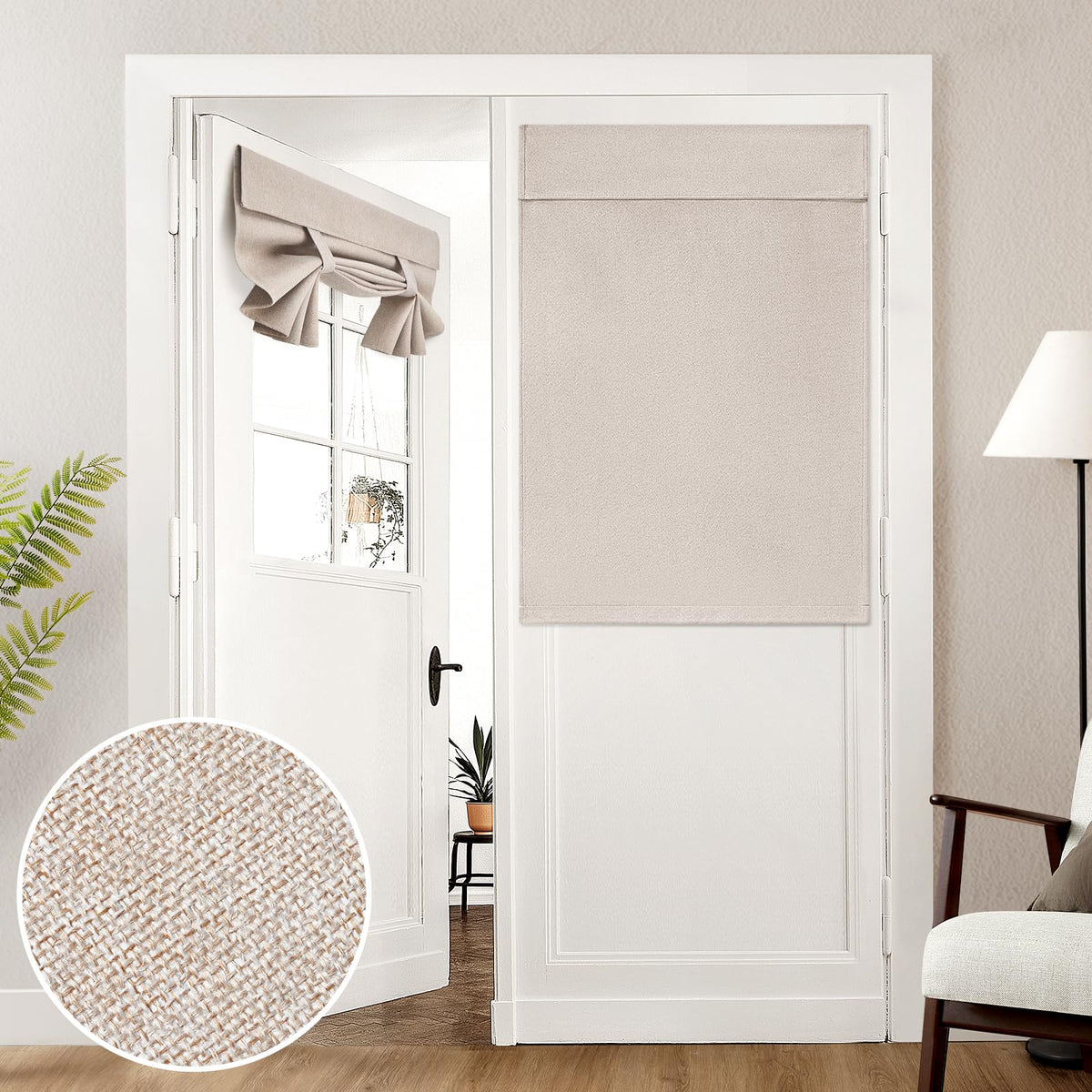 HOMEIDEAS 100% Blackout Linen Door Curtains for French Door 26x68 Inch
