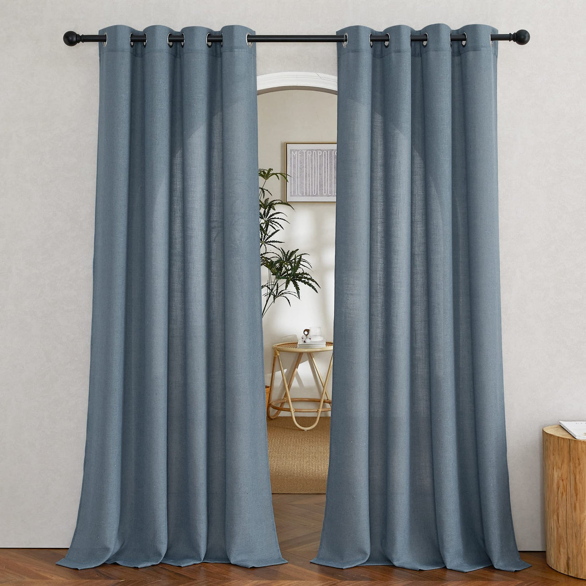NICETOWN Semi Sheer Linen Ivory Curtains for Bedroom, W52xL84, 2 Panels
