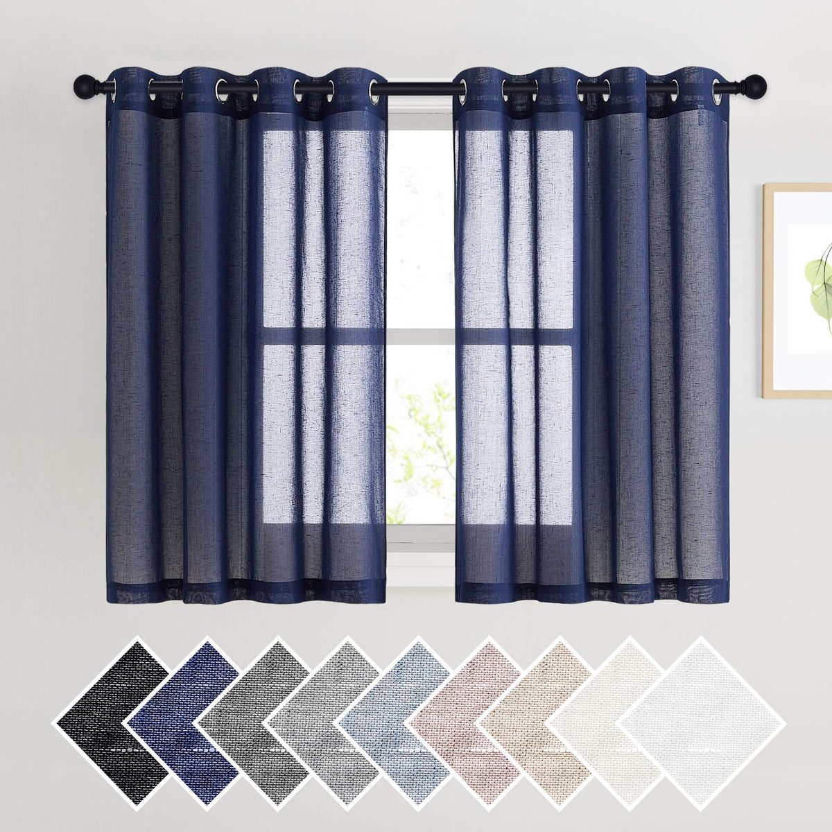 NICETOWN Semi Sheer Linen Ivory Curtains for Bedroom, W52xL84, 2 Panels