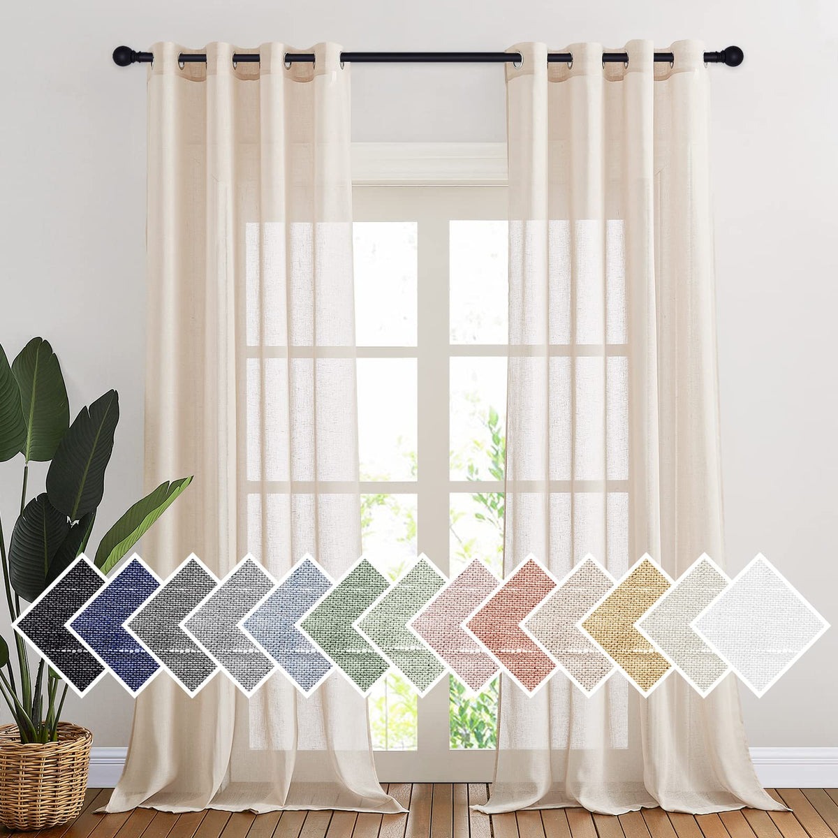 NICETOWN Semi Sheer Linen Ivory Curtains for Bedroom, W52xL84, 2 Panels