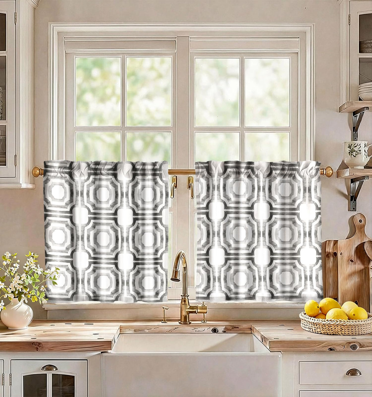 Miss Adola 36 Inch Length Kitchen Tier Curtains Pumpkin Leaf Cafe Curtains