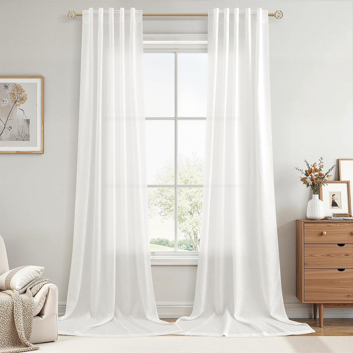 Nanspring Linen Kitchen Window Curtains Over Sink for Cafe 36x36 Inch Cream