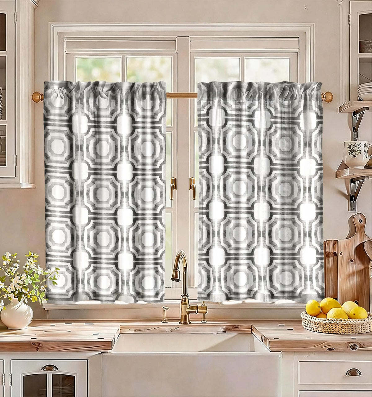 Miss Adola 36 Inch Length Kitchen Tier Curtains Pumpkin Leaf Cafe Curtains