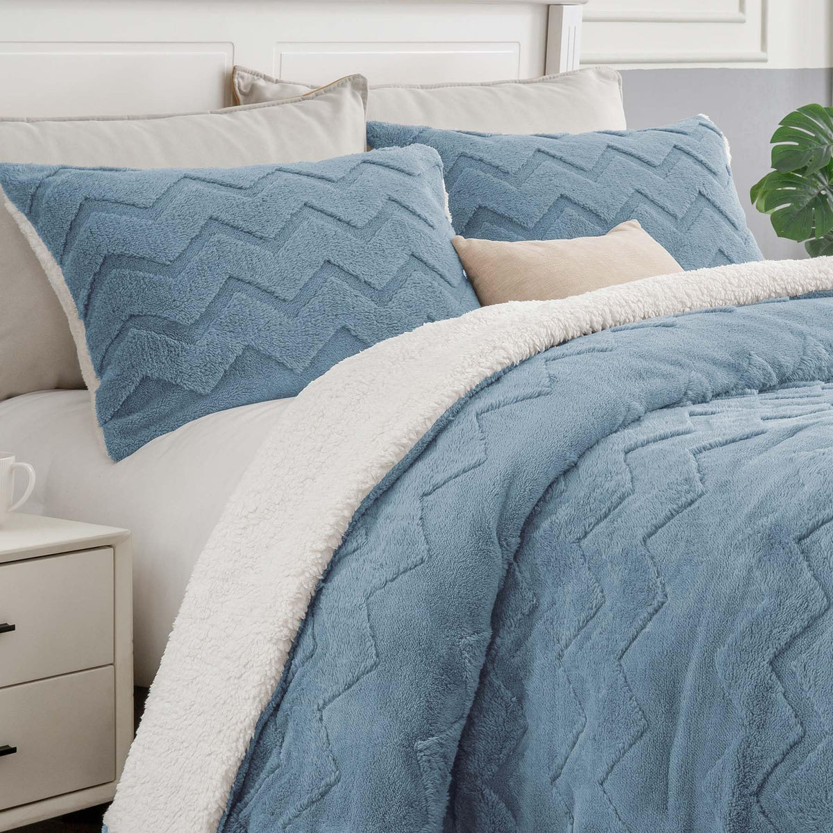BEDELITE Fluffy Sherpa Queen Comforter Set,Grey