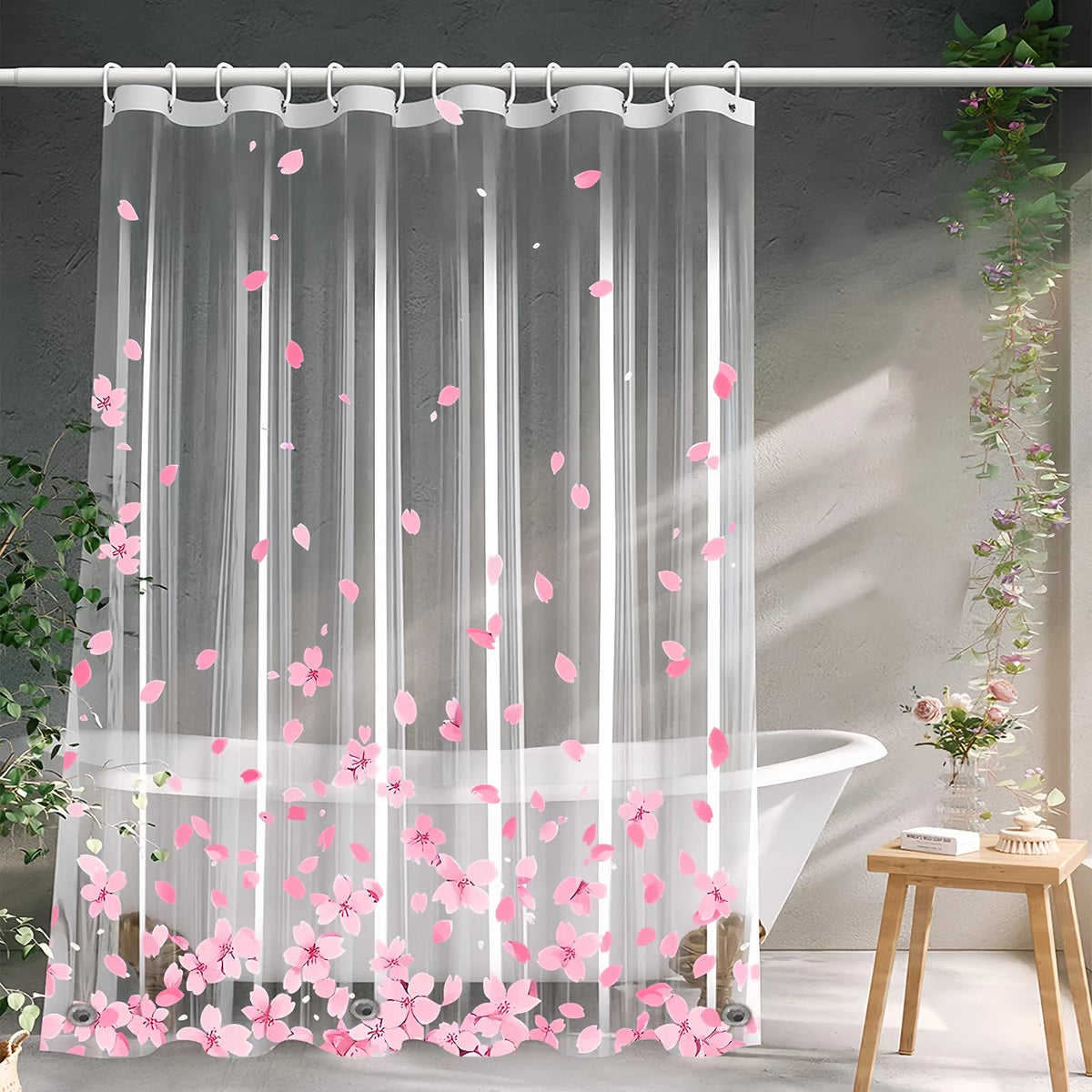 Clear Green Ivy Leaves Shower Curtain Liner, Transparent Plastic Nature Green Botanical Leaf Decorative Waterproof Shower Curtains for Bathroom, 72x72 Weighted Magnetic Shower Curtain Liner with Hooks