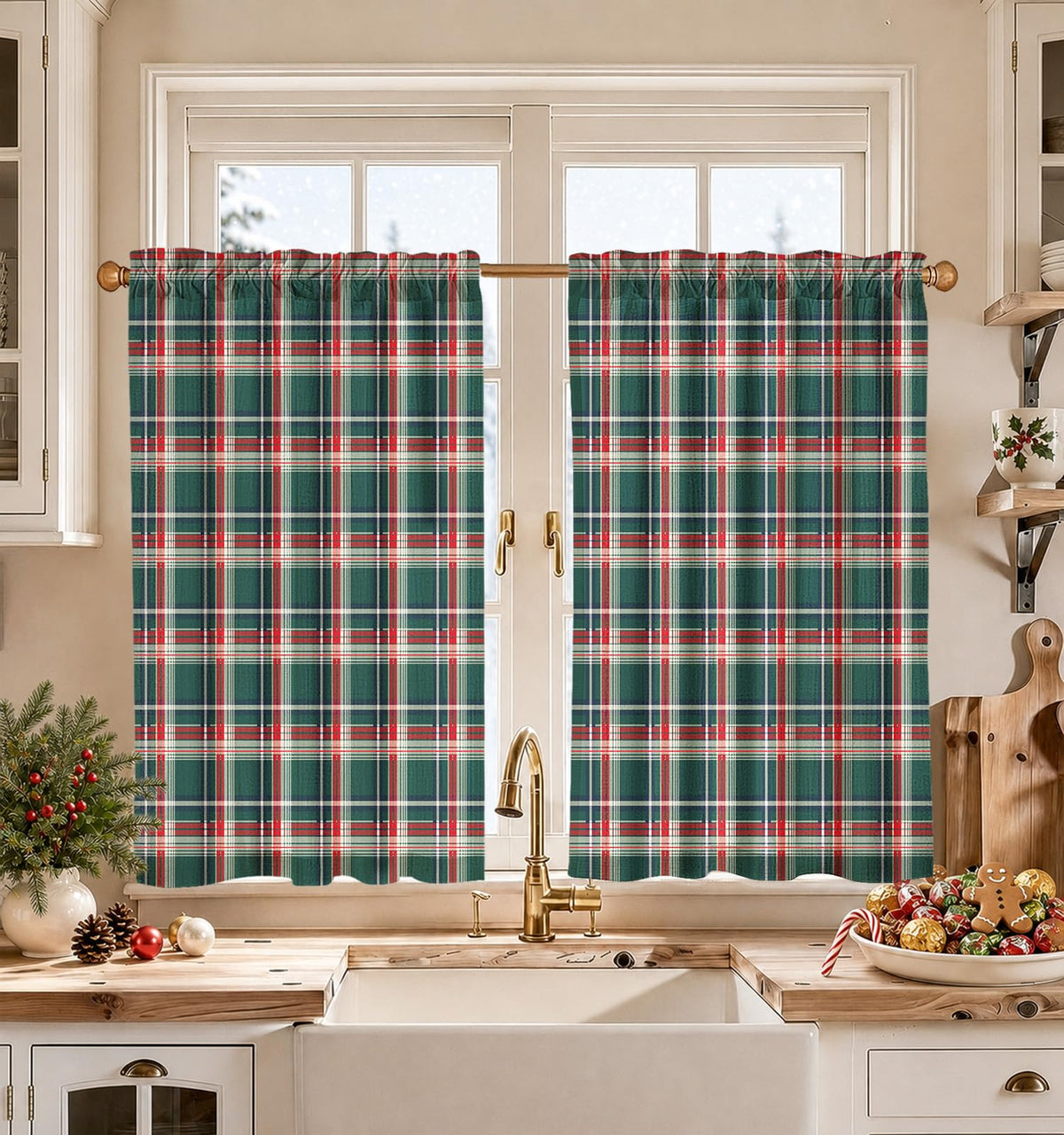 Miss Adola 36 Inch Length Kitchen Tier Curtains Pumpkin Leaf Cafe Curtains