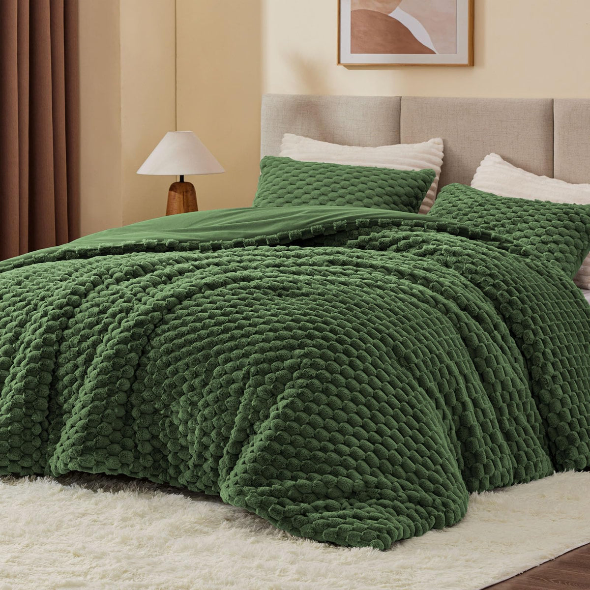 BEDELITE Fluffy Queen Comforter Set, Dark Grey Fleece Bed Set 3 Pieces