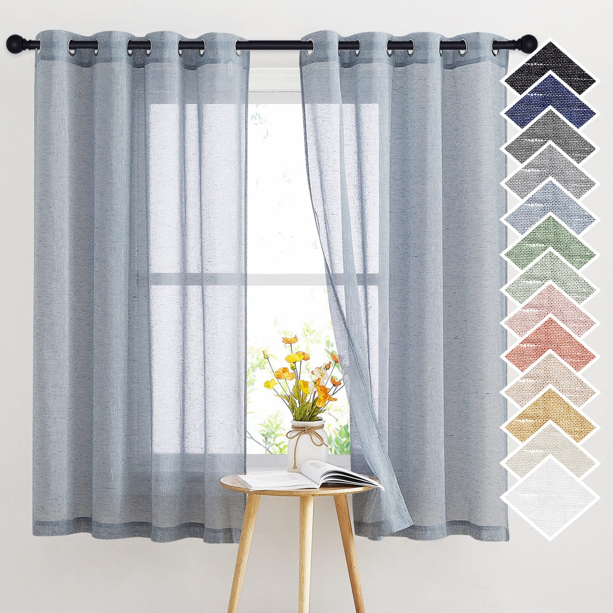 NICETOWN Semi Sheer Linen Ivory Curtains for Bedroom, W52xL84, 2 Panels