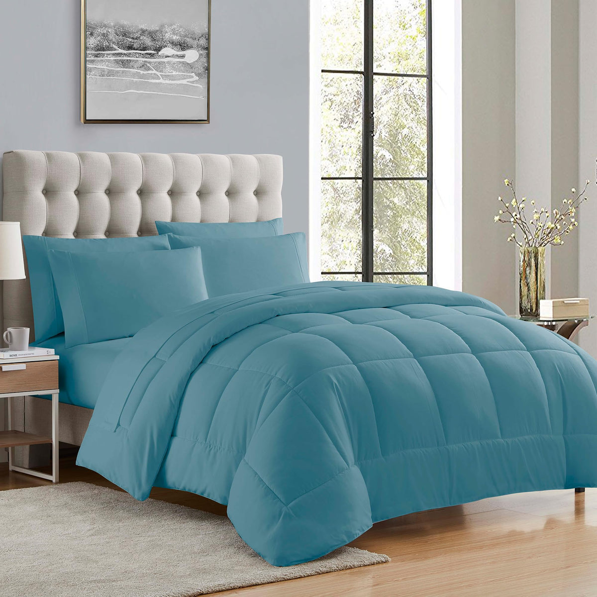 Full Size Comforter Set with Sheets - 7-Piece Bedding Collection - 1 Comforter, 1 Fitted Sheet, 1 Flat, 4 Pillowcases - Deep Pocket - Soft & Breathable Premium Quality - Ideal for All Seasons, Gray