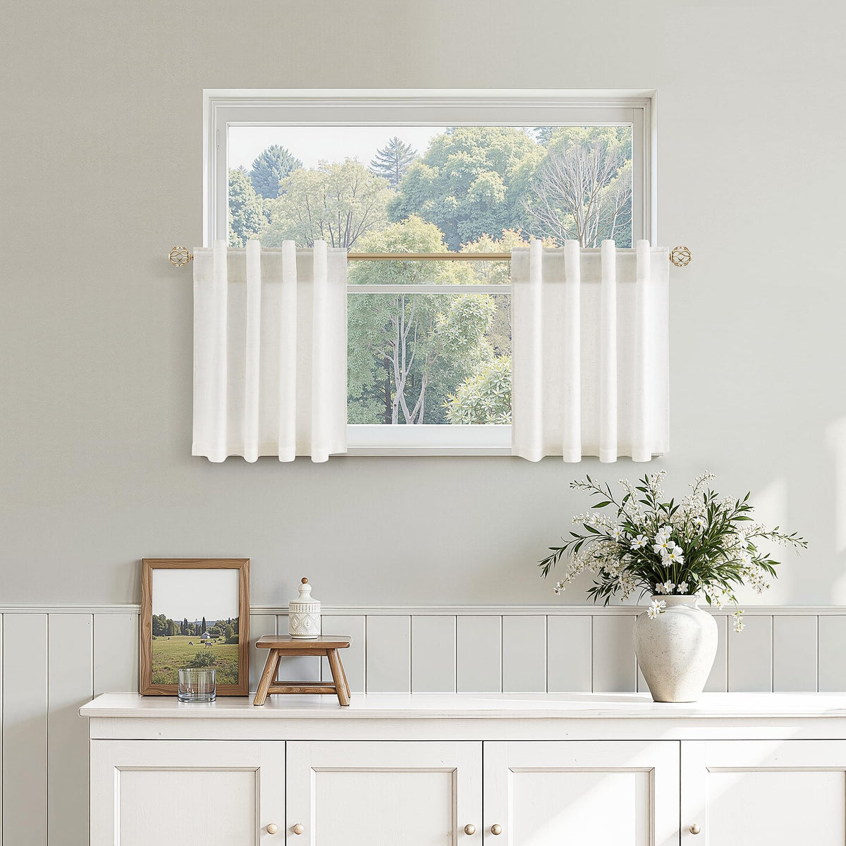Nanspring Linen Kitchen Window Curtains Over Sink for Cafe 36x36 Inch Cream