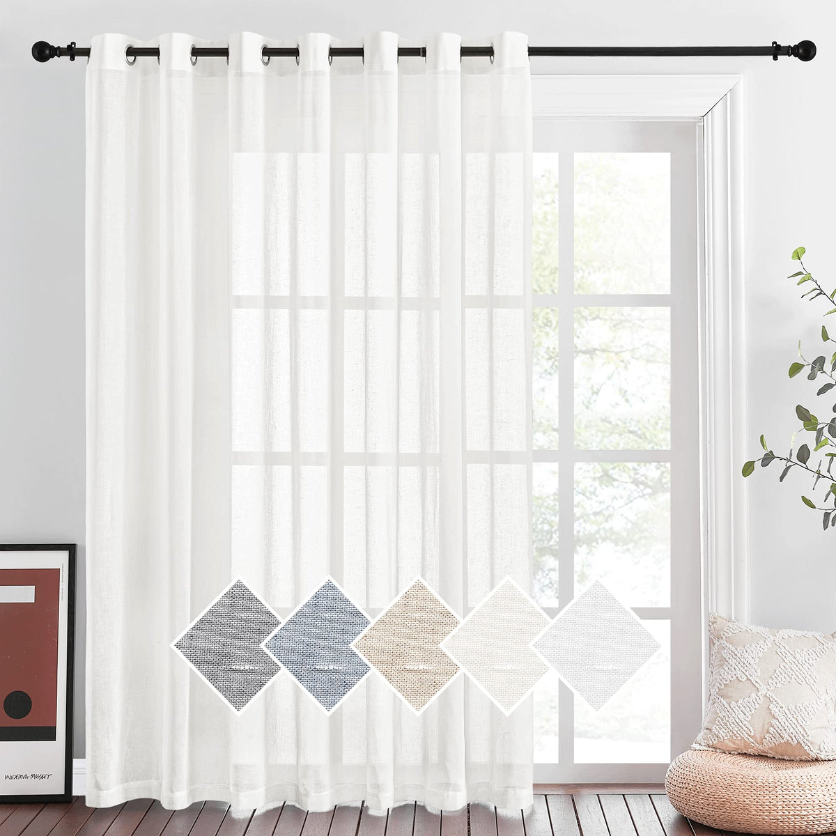 NICETOWN Semi Sheer Linen Ivory Curtains for Bedroom, W52xL84, 2 Panels