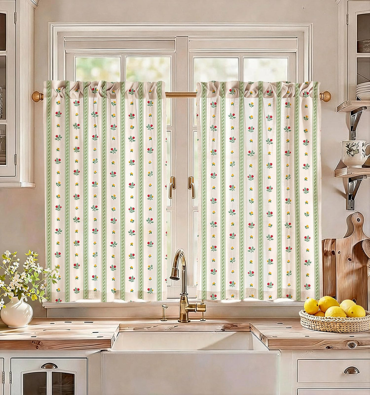 Miss Adola 36 Inch Length Kitchen Tier Curtains Pumpkin Leaf Cafe Curtains