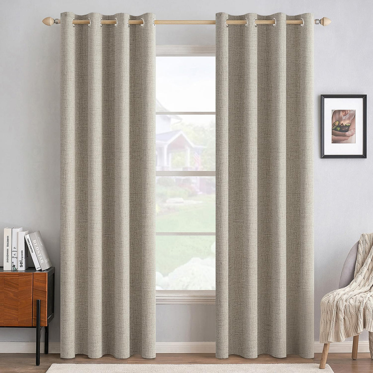 MIULEE 100% Blackout Linen Curtains for Bedroom 52x84 Inches Natural Beige