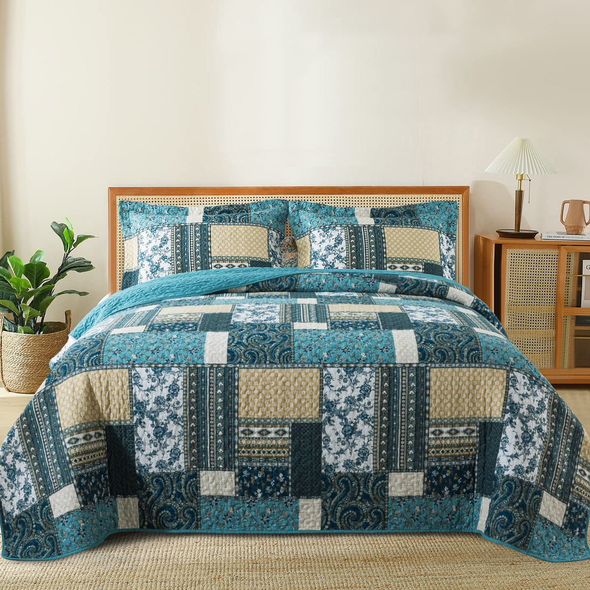 BEDIFANY Cotton King Size Quilt Sets, Lightweight King Quilt Bedding Set