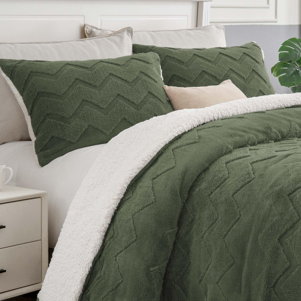 BEDELITE Fluffy Sherpa Queen Comforter Set,Grey