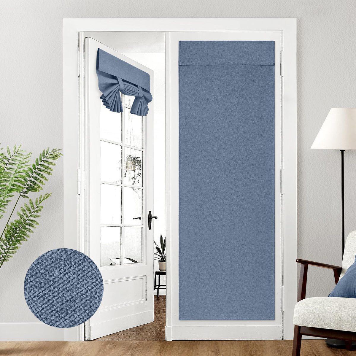 HOMEIDEAS 100% Blackout Linen Door Curtains for French Door 26x68 Inch