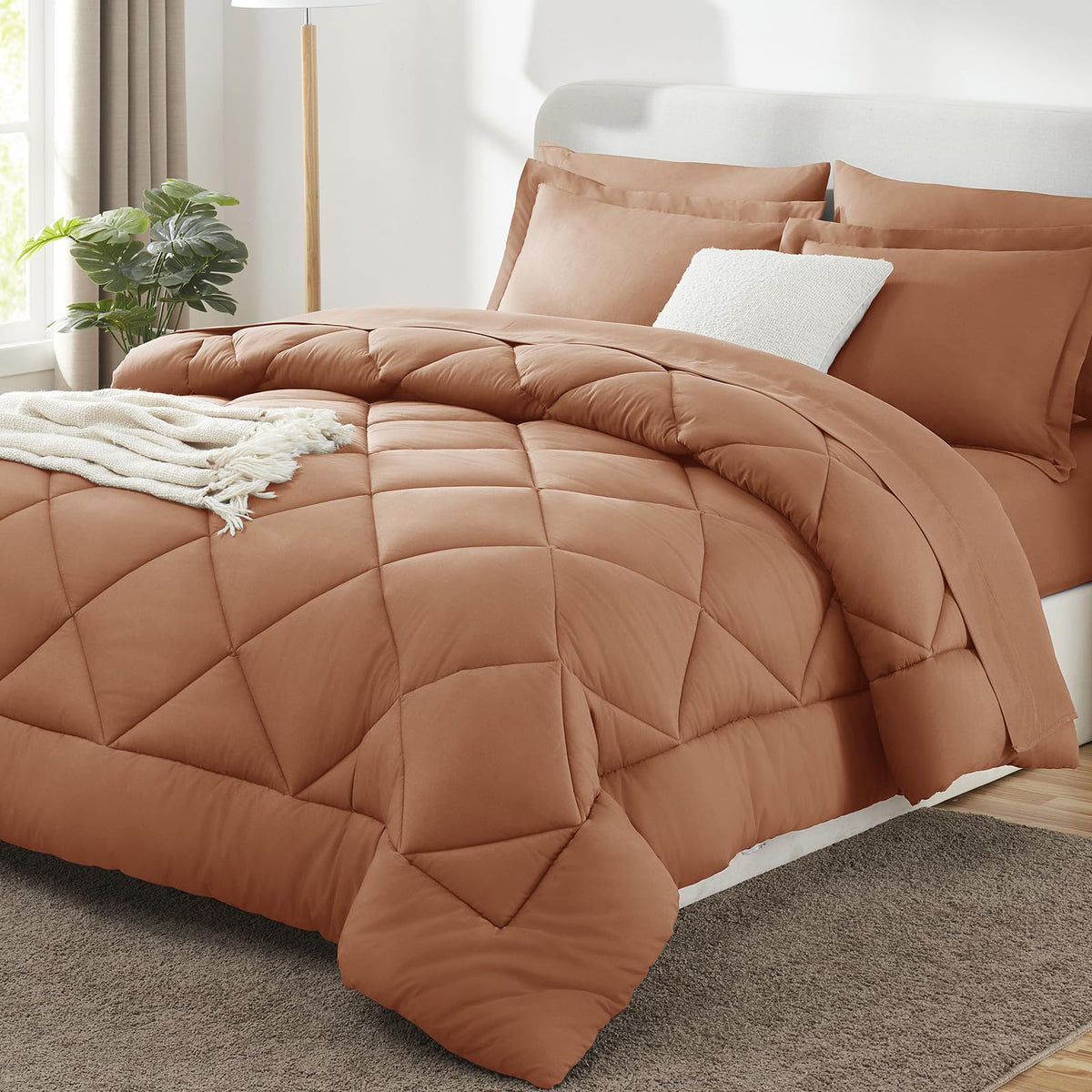 CozyLux Full Comforter Set 82"x86" Burgundy - 7 Piece Bed in a Bag