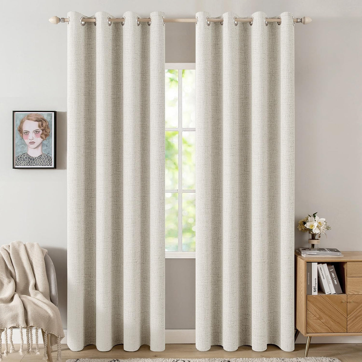 MIULEE 100% Blackout Linen Curtains for Bedroom 52x90 Inches Natural Beige