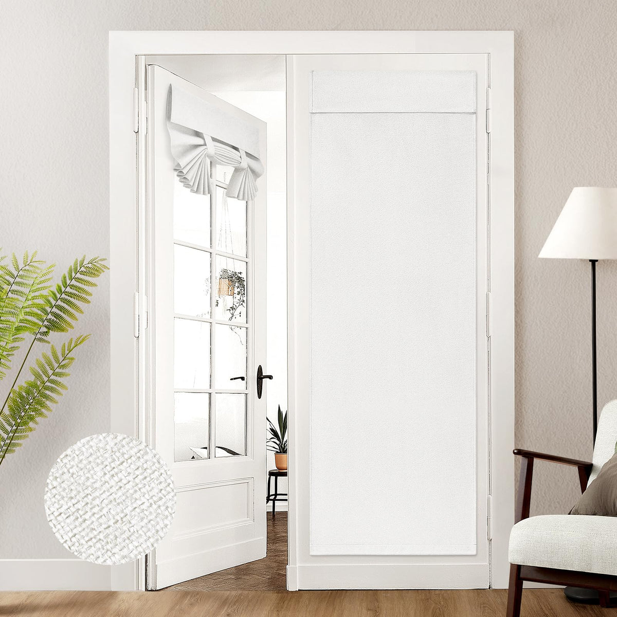 HOMEIDEAS 100% Blackout Linen Door Curtains for French Door 26x68 Inch