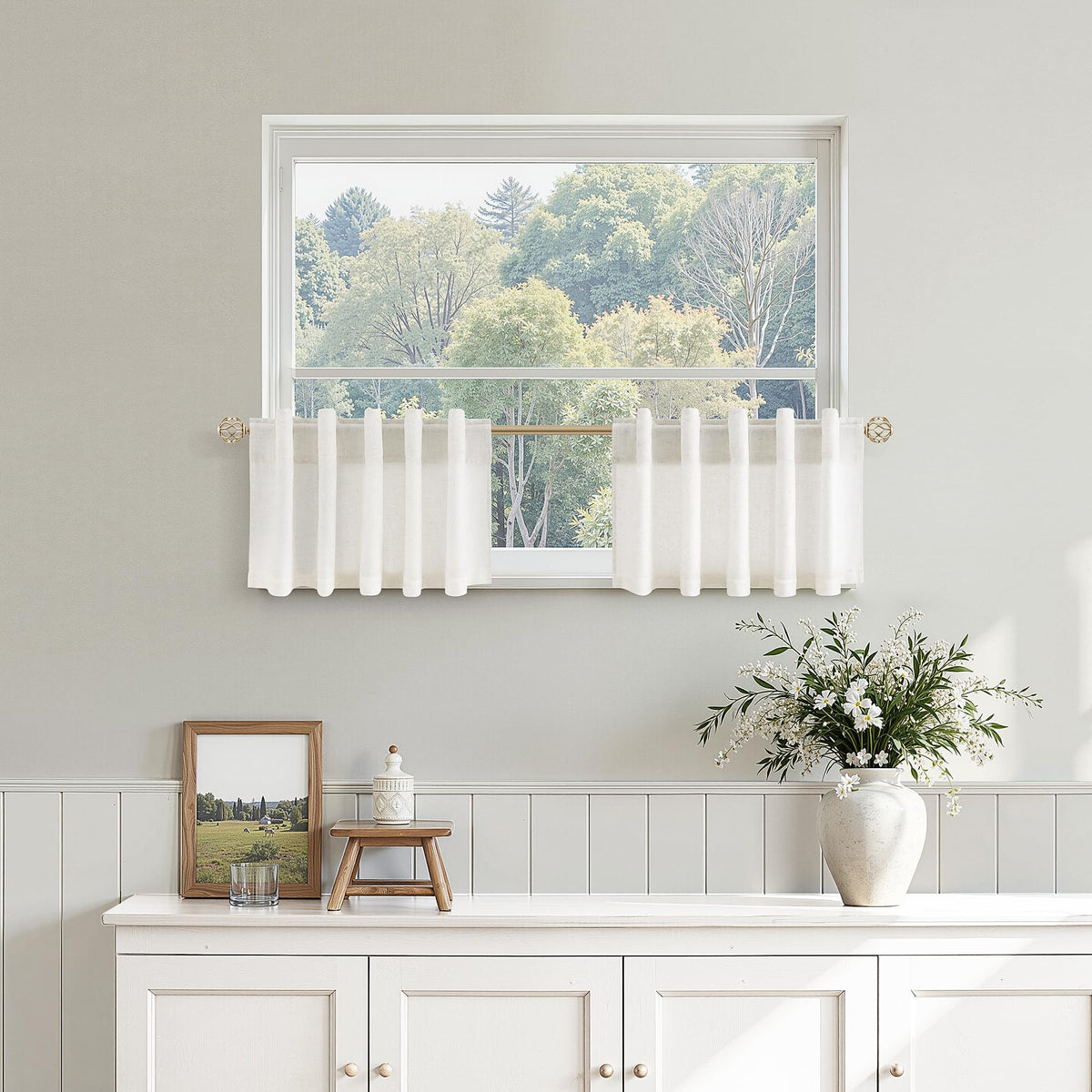 Nanspring Linen Kitchen Window Curtains Over Sink for Cafe 36x36 Inch Cream
