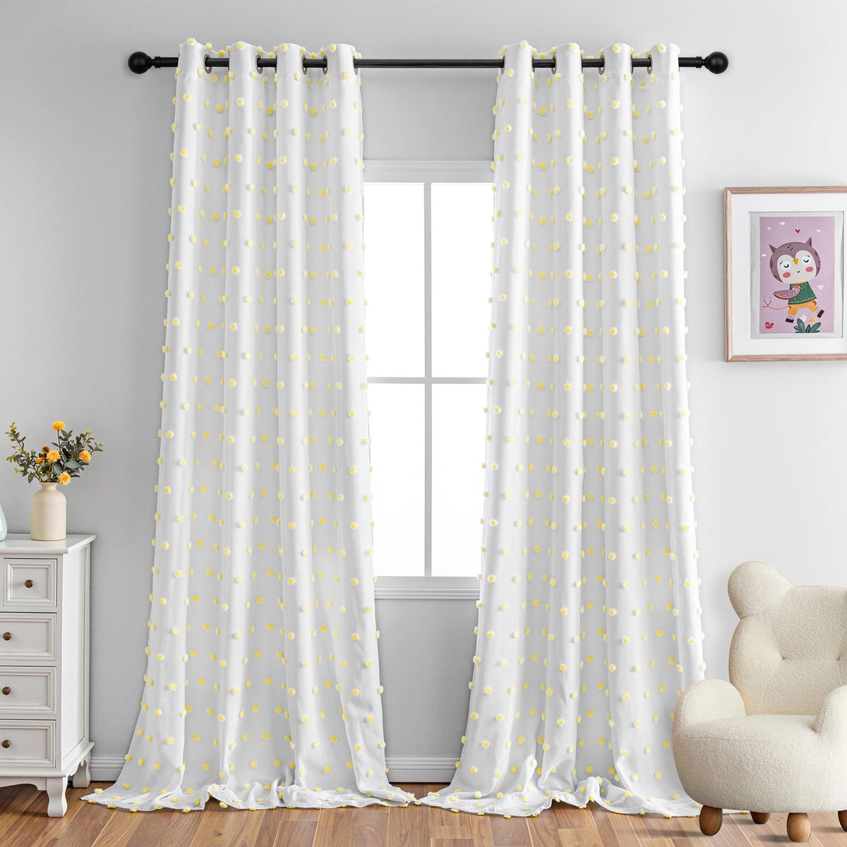 MYSKY HOME Kids Blackout Curtains for Boys Bedroom 84 Inch Long 100% Light Blocking Cute Curtains for Playing Room 2 Panels Grommet Nursery Drapes with Rainbow Pom Pom Sheer 2 Layered 50W x 84L