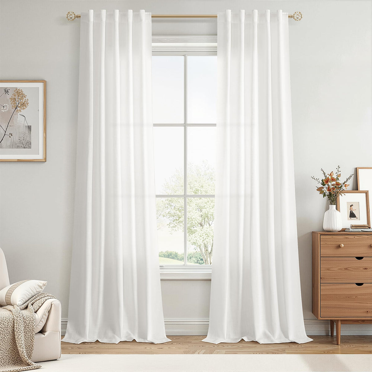 Nanspring Linen Kitchen Window Curtains Over Sink for Cafe 36x36 Inch Cream
