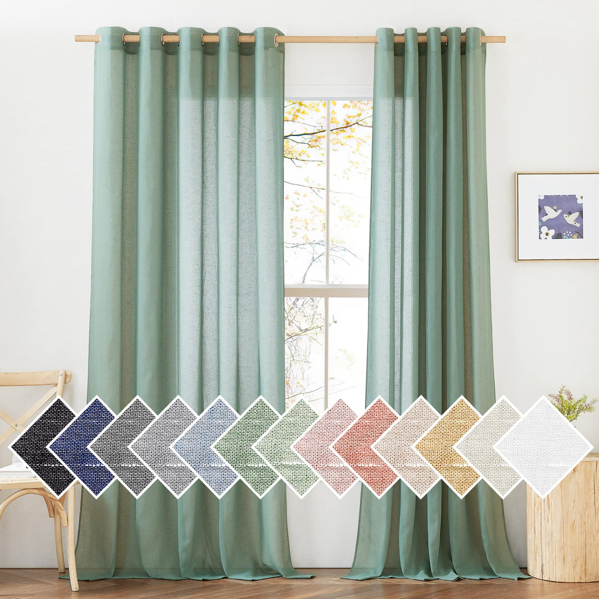 NICETOWN Semi Sheer Linen Ivory Curtains for Bedroom, W52xL84, 2 Panels