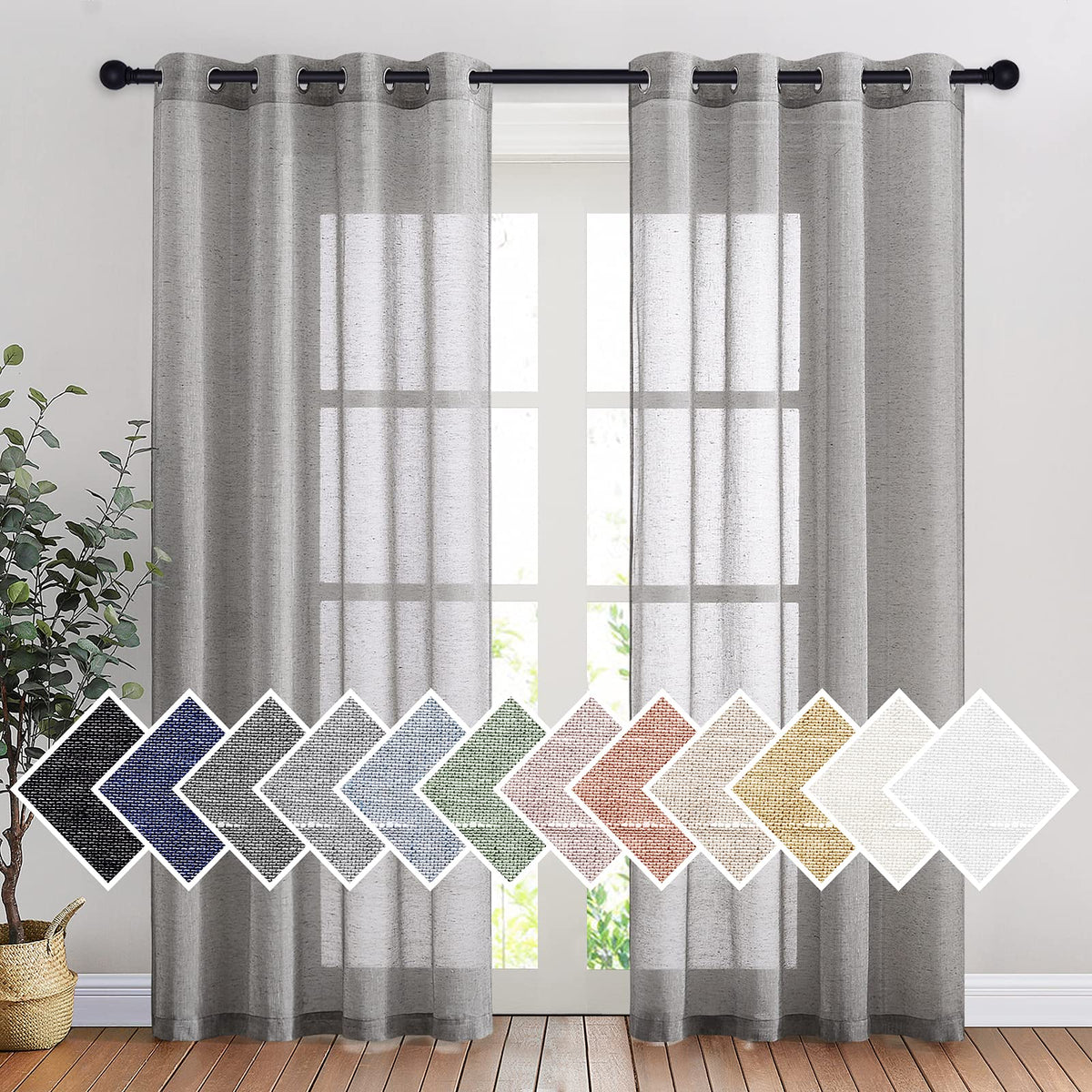 NICETOWN Semi Sheer Linen Ivory Curtains for Bedroom, W52xL84, 2 Panels