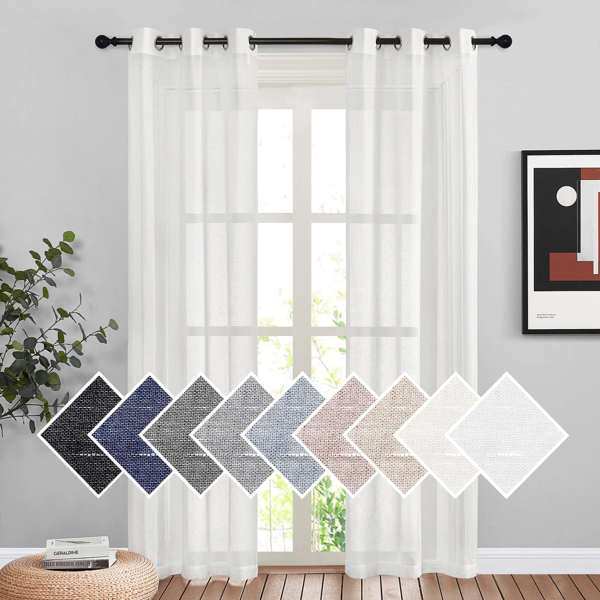 NICETOWN Semi Sheer Linen Ivory Curtains for Bedroom, W52xL84, 2 Panels