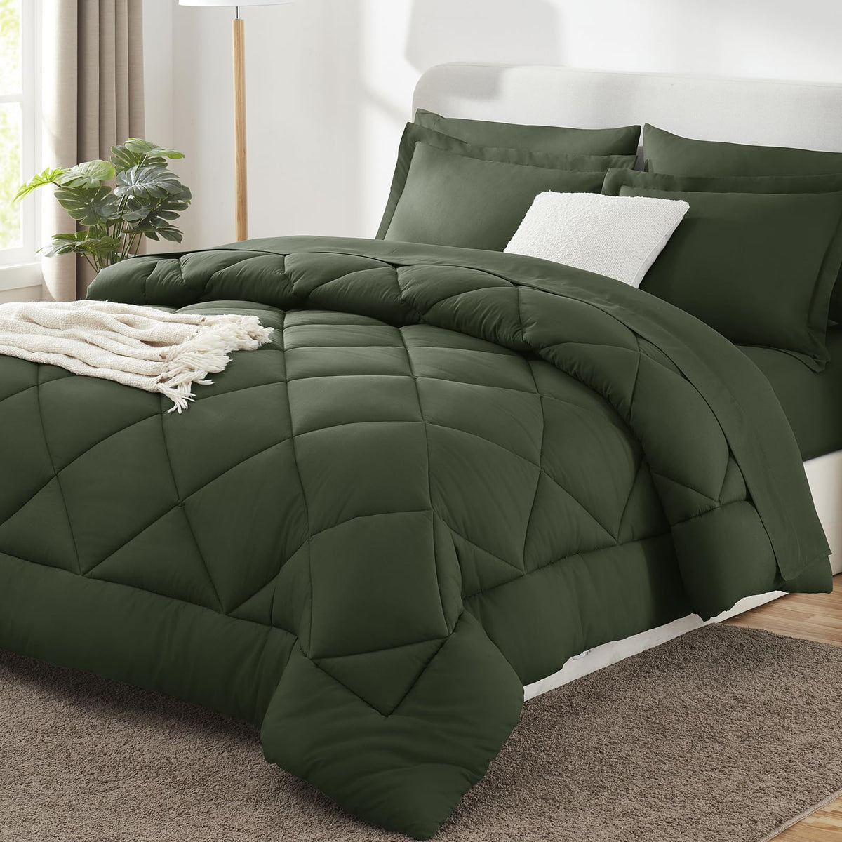 CozyLux Full Comforter Set 82"x86" Dark Grey - 7 Piece Bed in a Bag