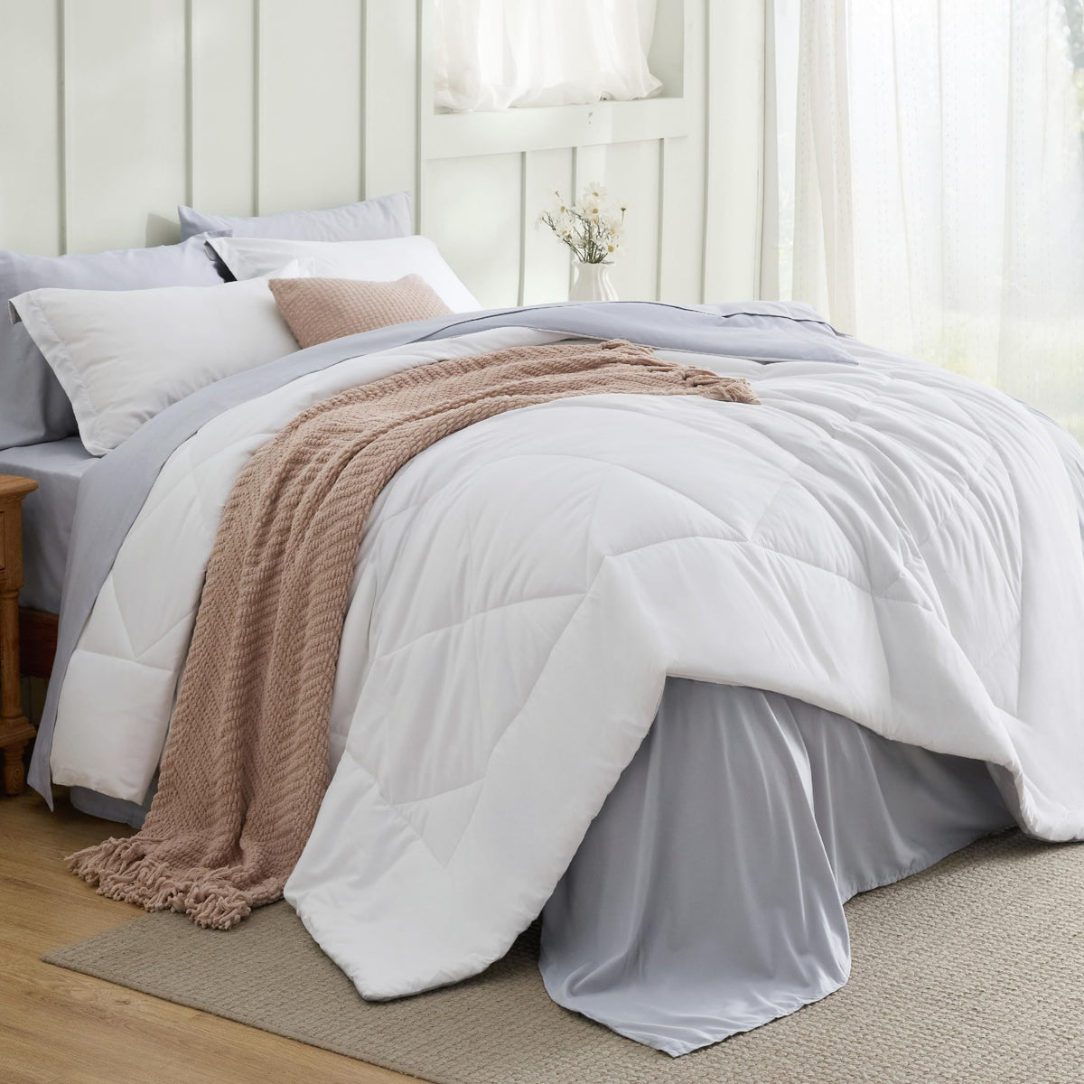 Bedsure Bed in a Bag Full Reversible Bed Set 7 Pieces Grey/Light Grey