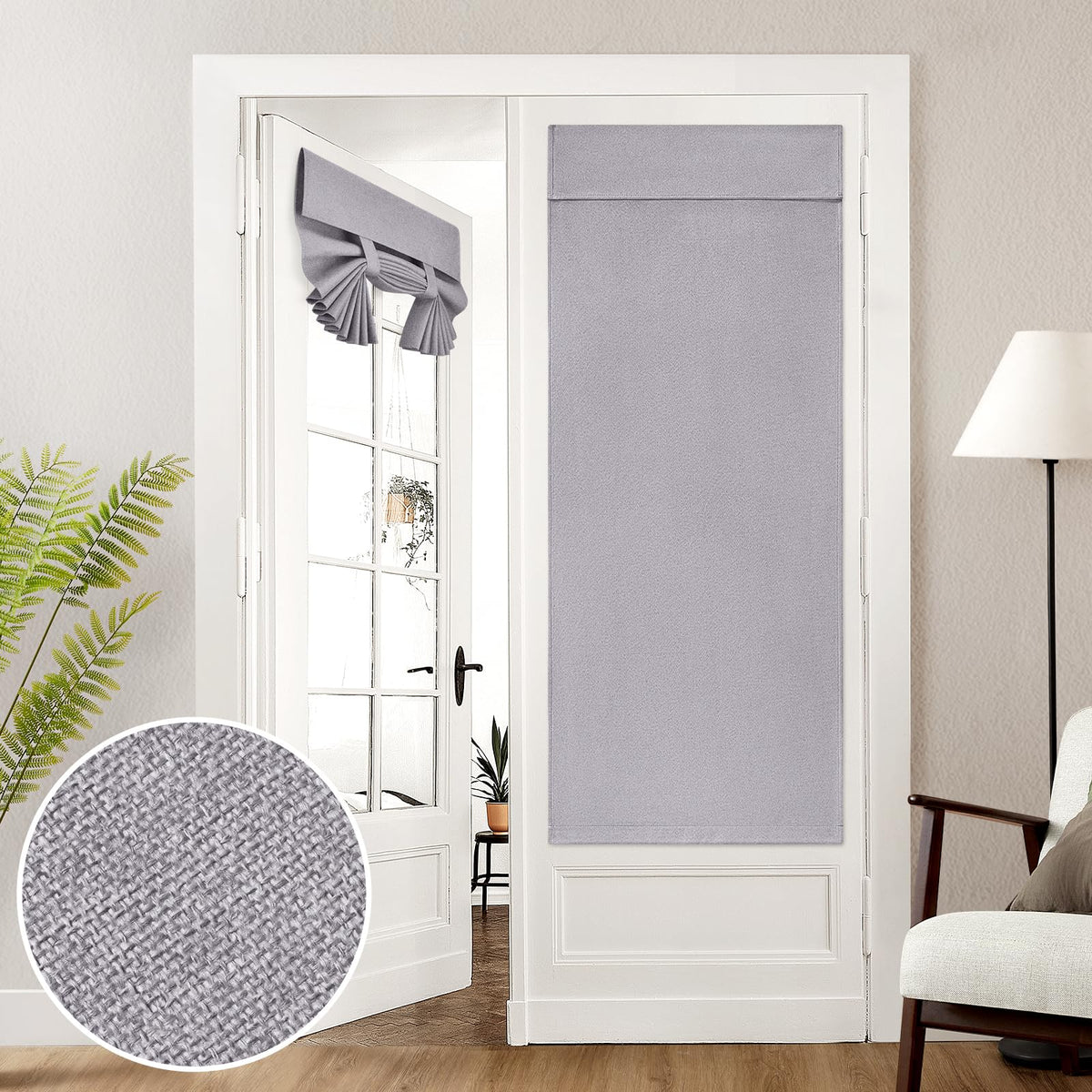 HOMEIDEAS 100% Blackout Linen Door Curtains for French Door 26x68 Inch