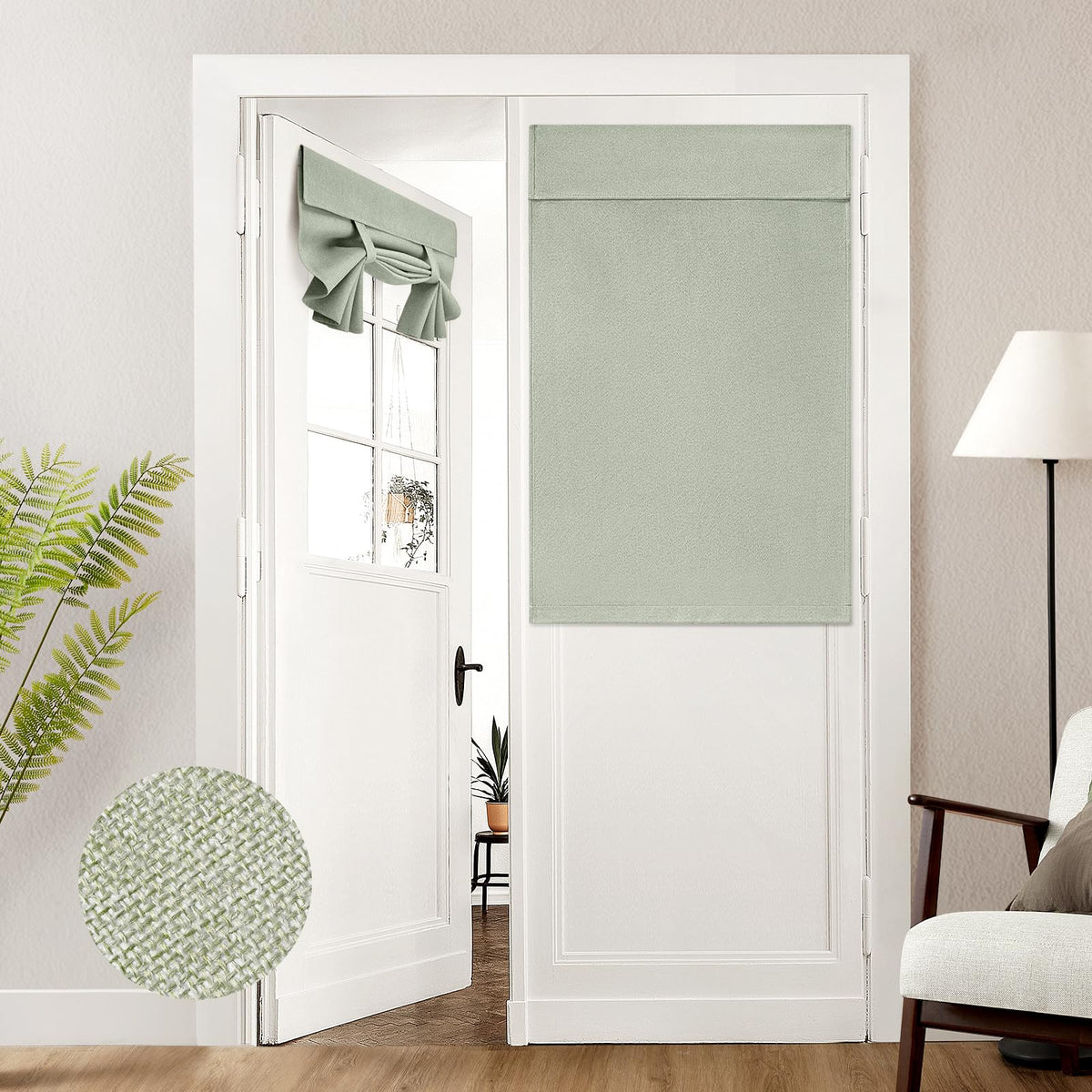 HOMEIDEAS 100% Blackout Linen Door Curtains for French Door 26x68 Inch