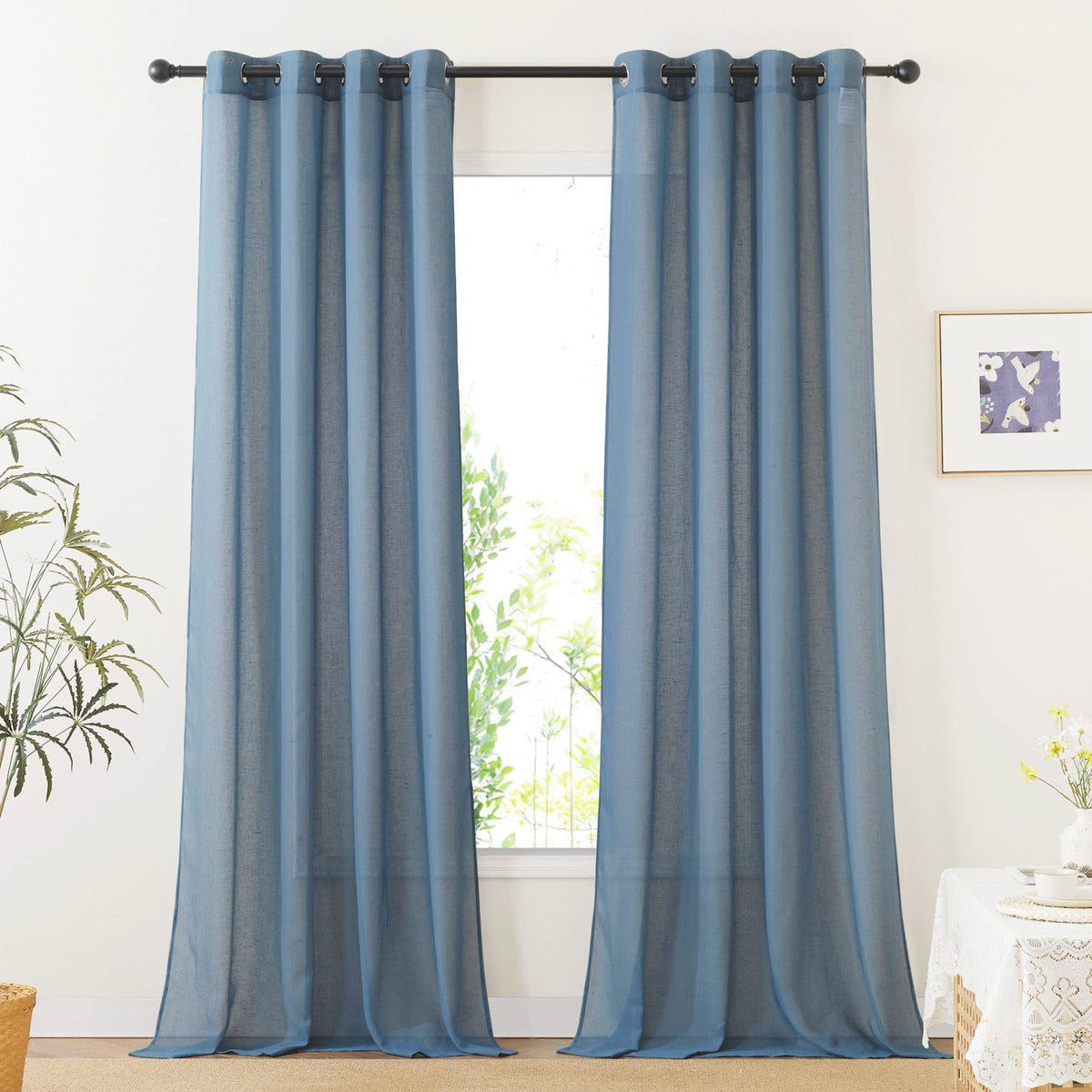 NICETOWN Semi Sheer Linen Ivory Curtains for Bedroom, W52xL84, 2 Panels