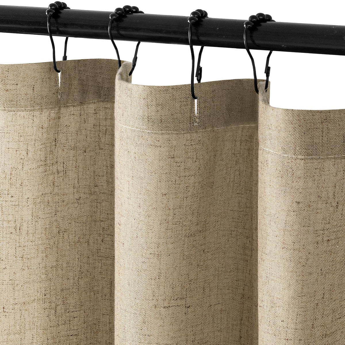 MIULEE Linen Buttonhole Fabric Shower Curtain Natural 72*72" 12 Metal Hooks