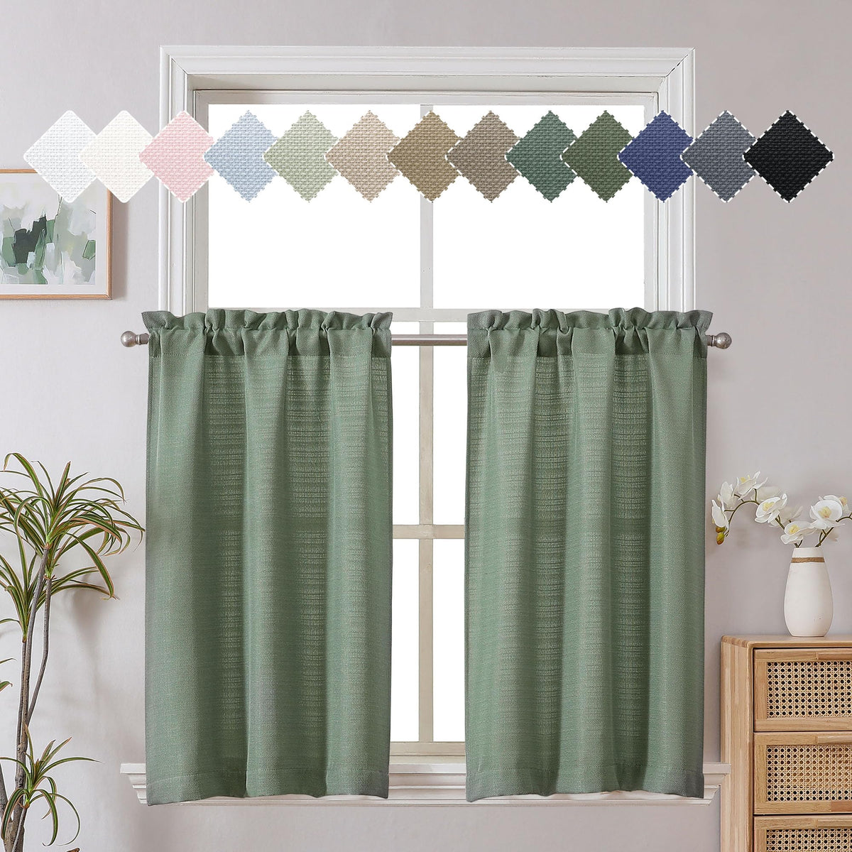 Chyhomenyc 2 Panels White Kitchen Curtains 36 Inch Length Tier Curtain
