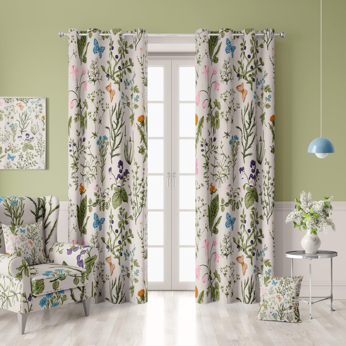 Botanical Green Plant Blackout Curtains 2 Panels 52Wx84L Inch