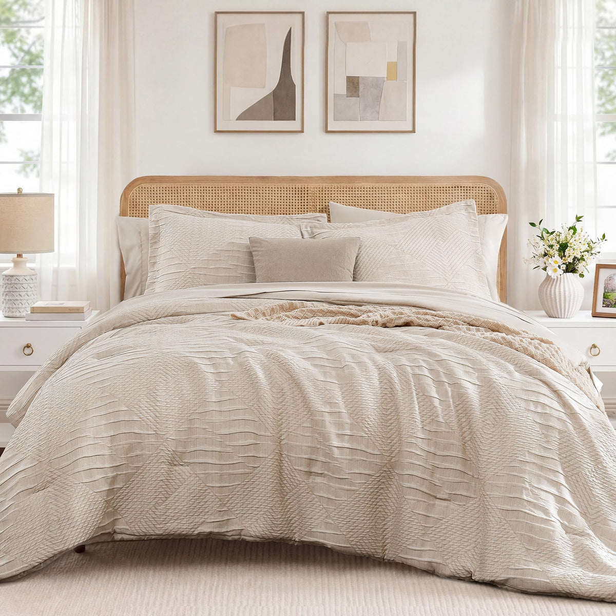 MaiRêve Queen Comforter Set Crinkle Textured Charcoal Grey Bedding 7 Pieces