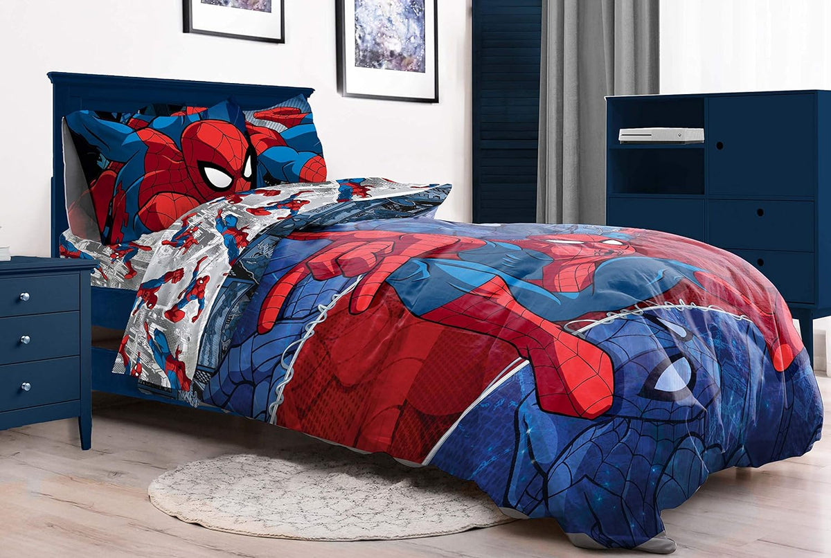 Marvel Spiderman Full Size Comforter Set 5 Piece Kids Bedding, Multi