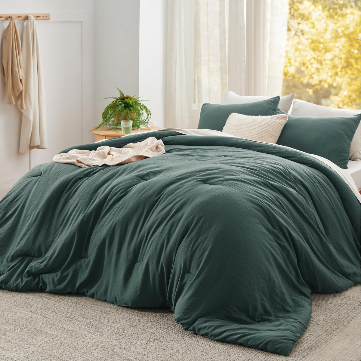 Bedsure Queen Comforter Set Prewashed Soft Bedding Set 3Pcs Cream 90"x90"