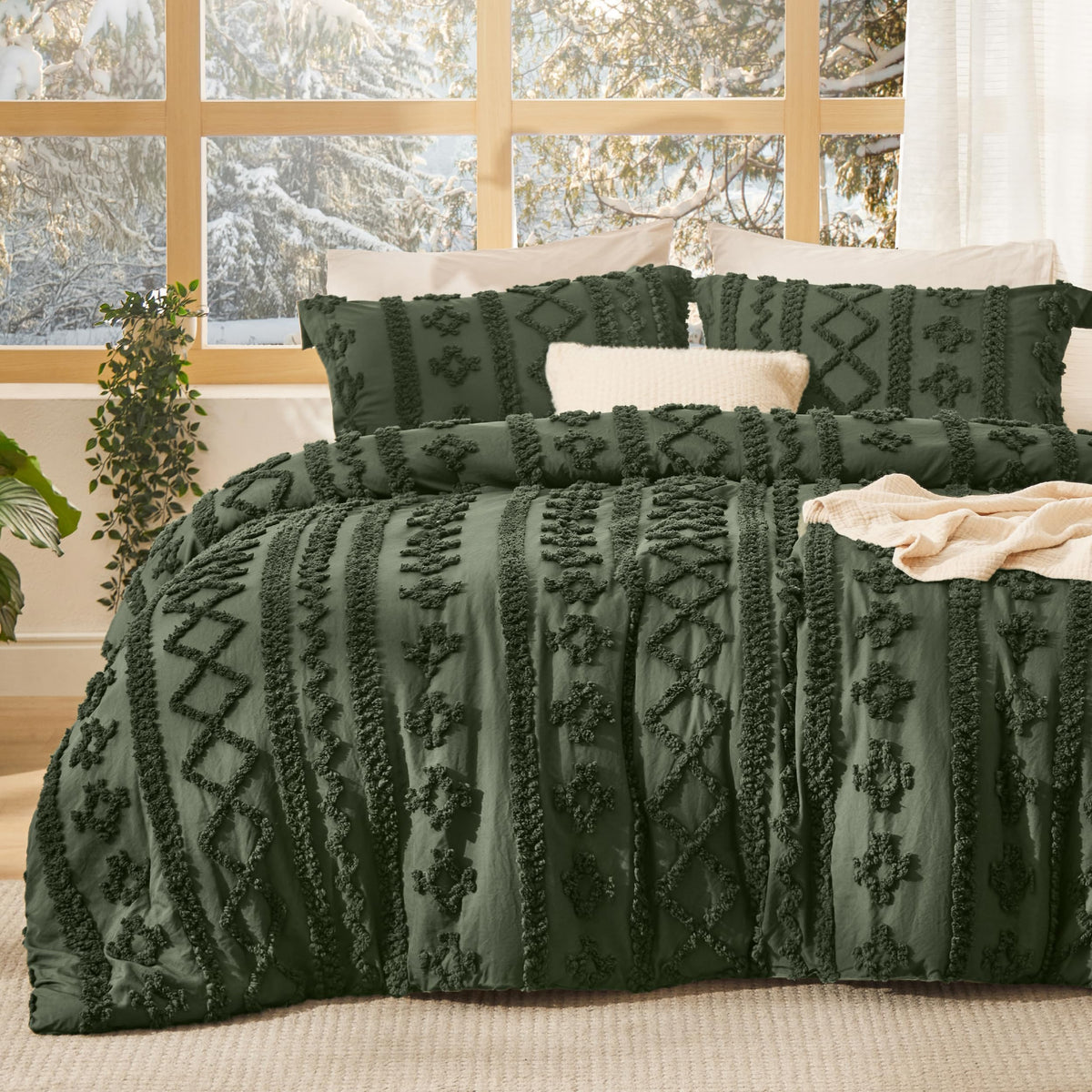 Bedsure Tufted Boho Comforter Set King, Bedroom Decor Bedding Set Beige