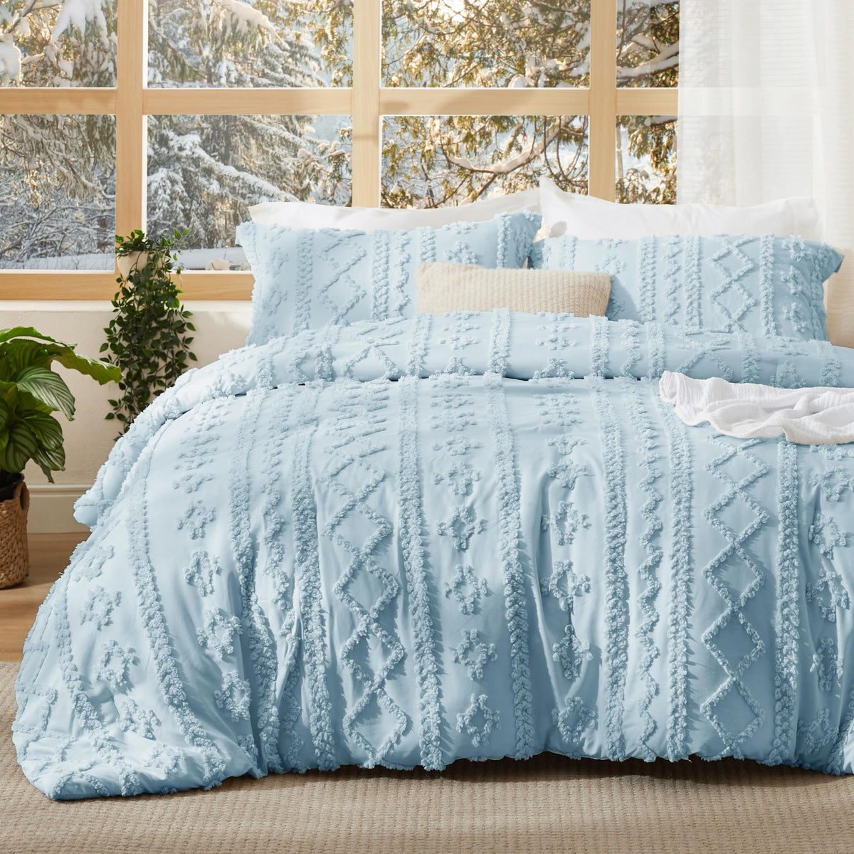 Bedsure Tufted Boho Comforter Set King, Bedroom Decor Bedding Set Beige