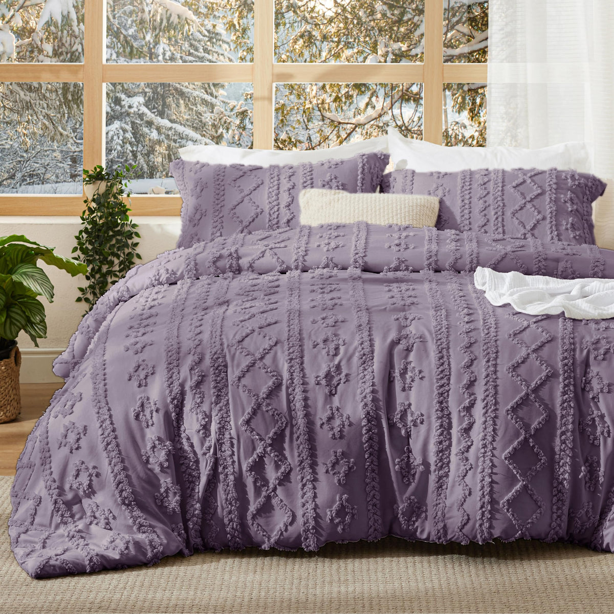 Bedsure Tufted Boho Comforter Set King, Bedroom Decor Bedding Set Beige