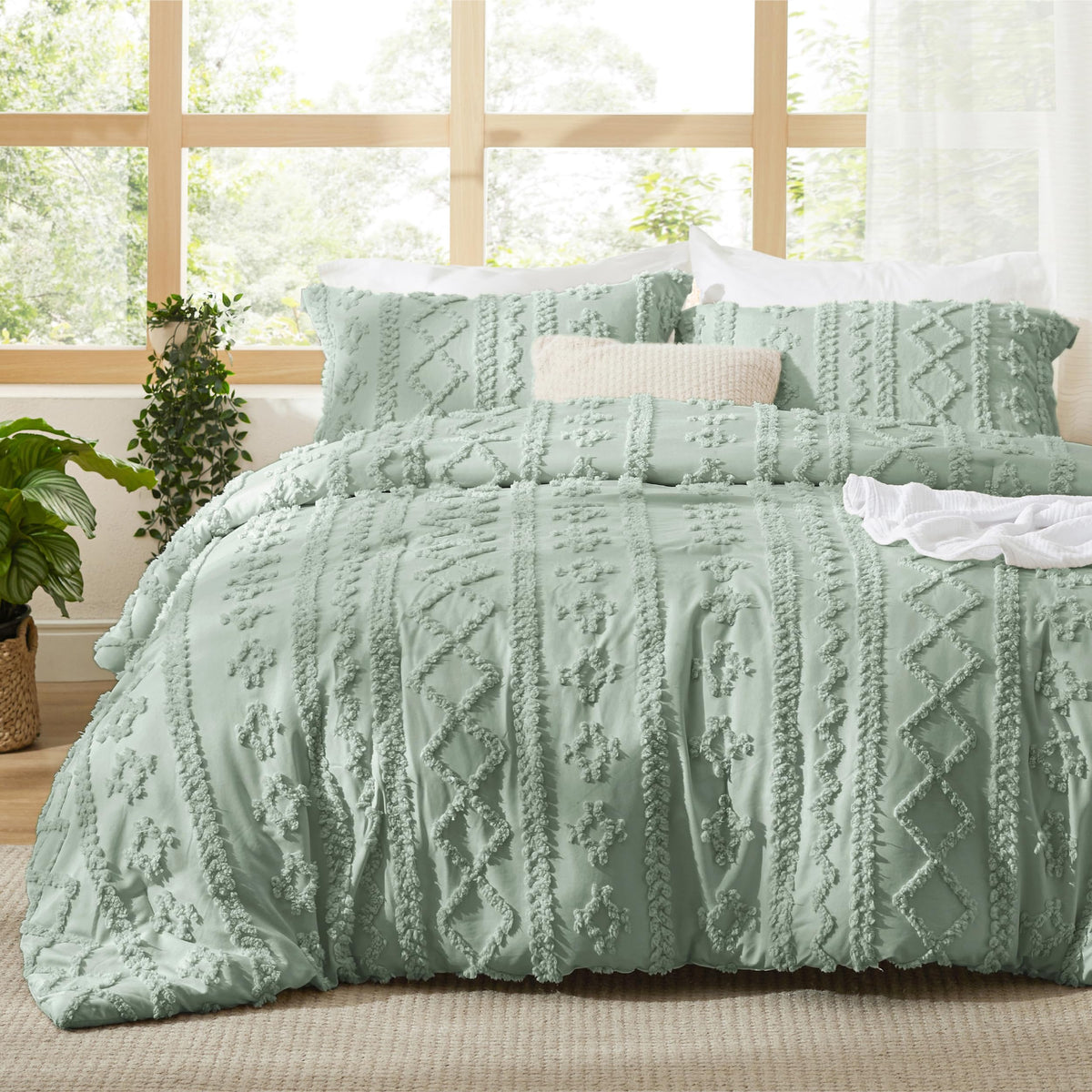 Bedsure Tufted Boho Comforter Set King, Bedroom Decor Bedding Set Beige