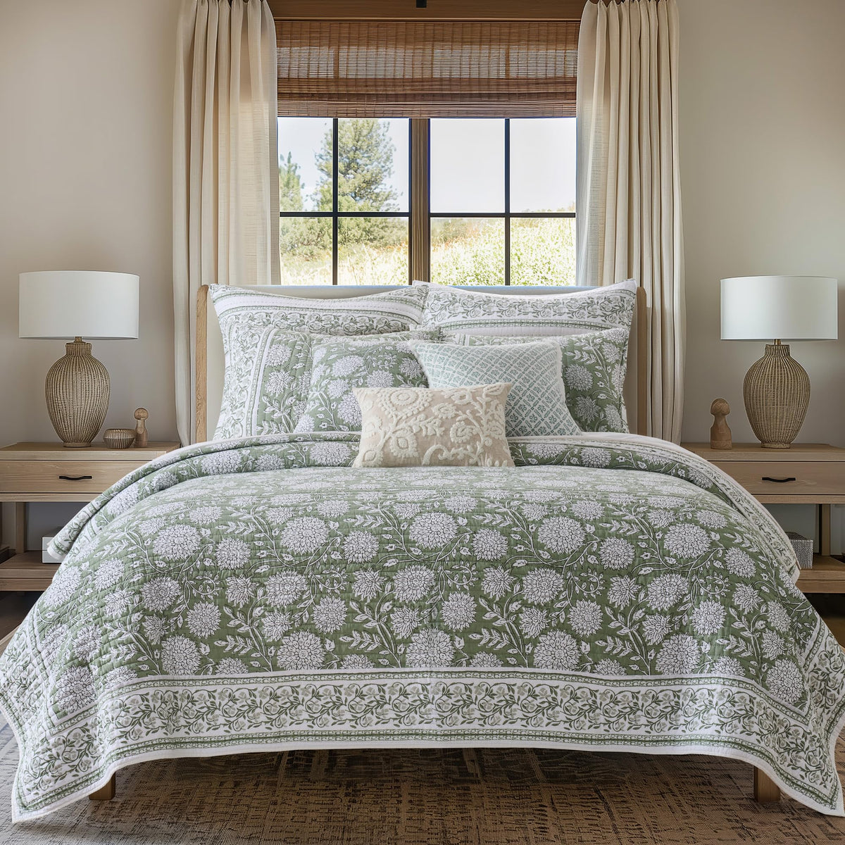 Levtex Home Adare Taupe Reversible King/Cal King Quilt Set (106x92in) and 2 Pillow Shams (36x20in) - Floral Bedding - Taupe White - Cotton King Size Quilt Bedding Set - Lightweight, Soft, Pre-Washed