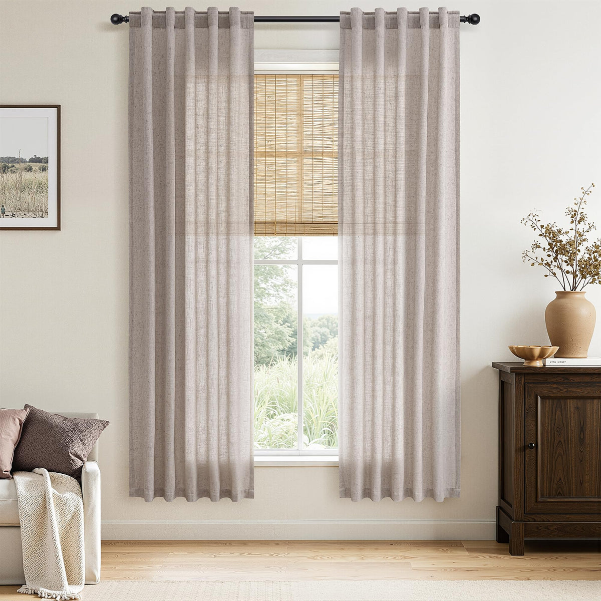 Nanspring Linen Kitchen Window Curtains Over Sink for Cafe 36x36 Inch Cream